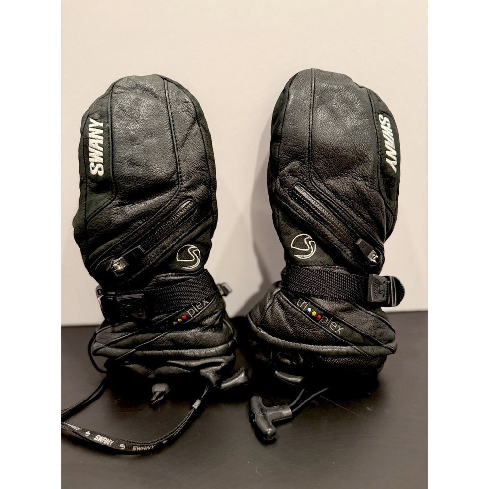 Swany X-Cell II Leather Ski Mittens Women's Large Black Insulated Winter Gloves‎